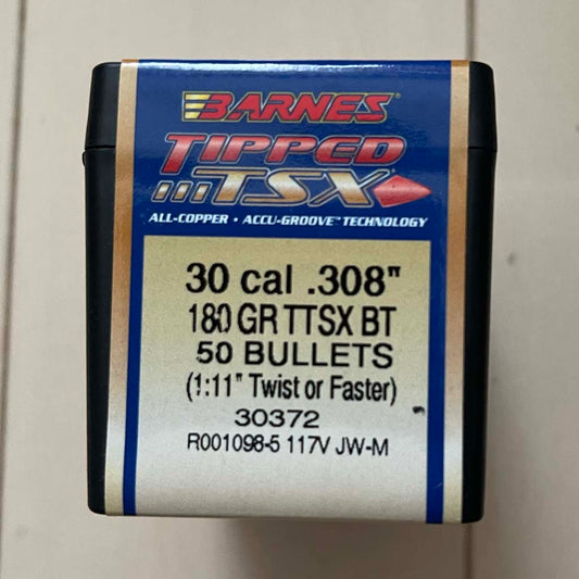 バーンズ 銅弾 弾頭 30口径 7.62mm 180グレーン Barnes 30cal 180gr TTSX BT (50個入)